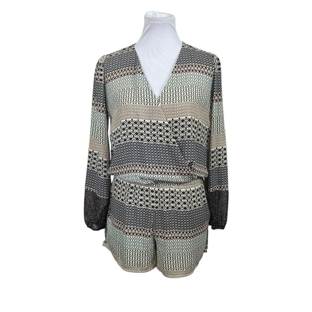 Harlowe & graham Long Sleeve Faux Wrap Romper Boho Festival Size Small